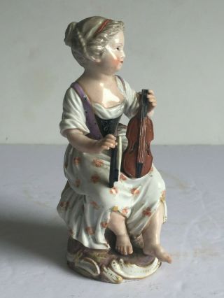 18thC Antique Meissen Porcelain Figure GIRL SEATED WITH VIOLIN Painted Marks 8