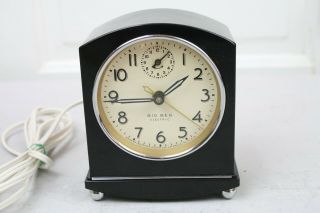 Big Ben Electric Alarm Clock Model 280 Art Deco Black Silver Trim Bakelite