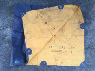 Wwii Ww2 Survival Life Raft Sail Ang521 - 1 Navy Blue And Gold Us Militaria