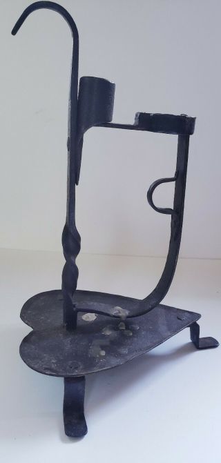 Primitive Wrought Iron Candle Holder Rushlight Lighting Device Heart 19th C.
