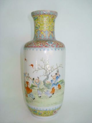 FINE CHINESE PORCELAIN FAMILLE ROSE VASE BOYS PLAYING REPUBLIC MARKED EXC COND 2