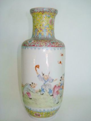 FINE CHINESE PORCELAIN FAMILLE ROSE VASE BOYS PLAYING REPUBLIC MARKED EXC COND 4