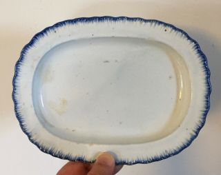 Small 19th C.  Blue Feather Edge Pearlware Platter Plate Leeds Staffordshire