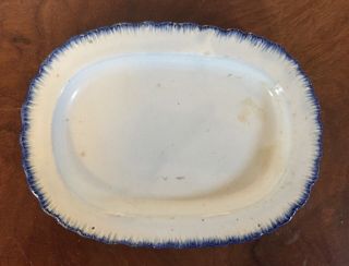 Small 19th c.  Blue Feather Edge Pearlware Platter Plate Leeds Staffordshire 3