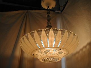 VTG ANTIQUE 30S ART DECO NOUVEAU GLASS SUNFLOWER SHADE LIGHT FIXTURE CHANDELIER 2