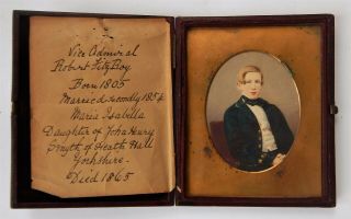 Early Cased Miniature Painting Of Vice Admiral Robert Fitz Roy Hms Beagle Darwin