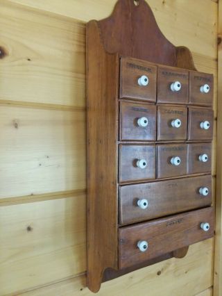 Old Vintage Antique Primitive 11 Drawer Wooden Spice Wall Cabinet. 2