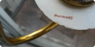 Antique German Porcelain Flower Basket Bronze Brass Petite Chandelier 8