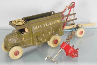 Large 1920s Mack C - Cab Type Bell Telephone Service Truck Cast Iron Toy By Hubley