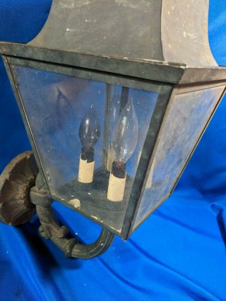 Antique Cast Iron Outdoor Lantern Lamp Light Ornate Door Porch Vtg 4 Bulb Finial