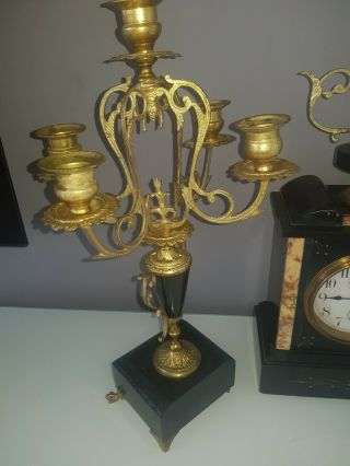 Antique French Marble & Gilt Bronze Ornate Candelabras & Mantle Clock 6