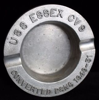 Korean War Era Uss Essex Cv - 9 Aluminum Ashtray Made At Puget Sound Shipyard