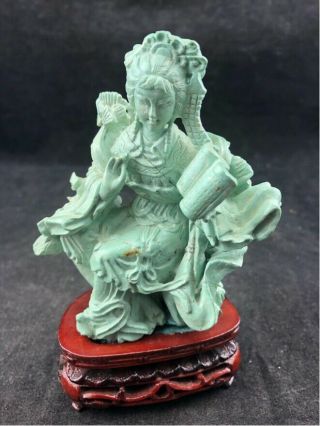 Vintage Chinese Carved Turquoise Figure Hubei 4 " Tall W/o Stand As Found