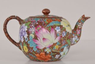 Fine Chinese Republic Flower Decorated Porcelain Teapot Qianlong Mark