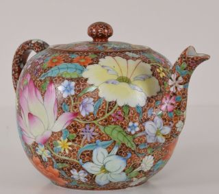 Fine Chinese Republic Flower Decorated Porcelain Teapot Qianlong Mark 4