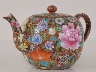 Fine Chinese Republic Flower Decorated Porcelain Teapot Qianlong Mark 6