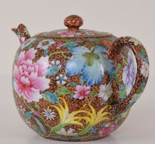 Fine Chinese Republic Flower Decorated Porcelain Teapot Qianlong Mark 8