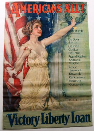 1919 Wwi World War One Poster Americans All Howard Chandler Christy Nr