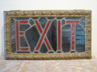 Antique Stain Glass Exit Sign Metal Frame