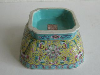 Fine Old Antique Chinese Enameled Famille Rose Porcelain Square Bowl SIGNED 10
