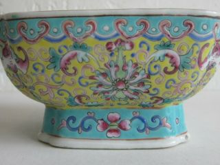 Fine Old Antique Chinese Enameled Famille Rose Porcelain Square Bowl SIGNED 7