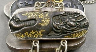 Fine Antique 19th c Japanese Shakudo Silver Bronze Gold Samurai Nature Bracelet 4
