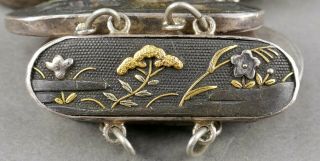 Fine Antique 19th c Japanese Shakudo Silver Bronze Gold Samurai Nature Bracelet 5