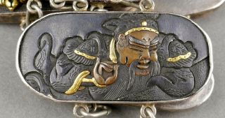 Fine Antique 19th c Japanese Shakudo Silver Bronze Gold Samurai Nature Bracelet 6