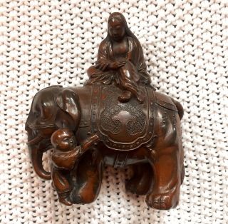 C.  1880 Japanese Meiji Period Bronze Figure Girl Boy Elephant