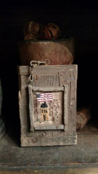 EARLY PRIMITIVE HANDSTITCHED SAMPLER SALTBOX HOUSE WILLOW TREE AMERICAN FLAG USA 4