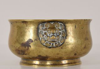 Late Ming - Early Qing Chinese Bronze Lion Mask Censer Incense Burner Xuande Mk 3