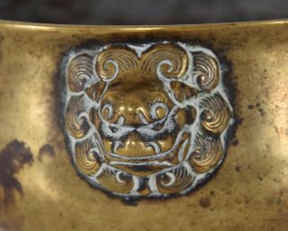 Late Ming - Early Qing Chinese Bronze Lion Mask Censer Incense Burner Xuande Mk 4
