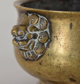 Late Ming - Early Qing Chinese Bronze Lion Mask Censer Incense Burner Xuande Mk 6