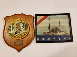 Wwii Uss Opportune Ars - 41 Deep Sea Diving Diver Rescue Salvage Ship Plaque & Pic