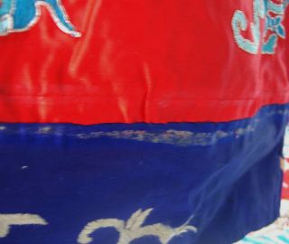 Antique / vintage Red Silk Chinese Robe,  embroidered blue dragons,  early 20th 5