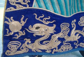 Antique / vintage Red Silk Chinese Robe,  embroidered blue dragons,  early 20th 9