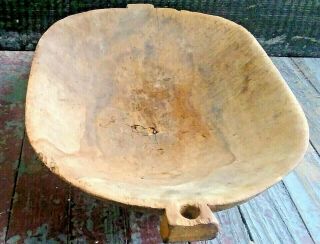 Hand Carved Antique Wooden Dough Bowl,  26 " Long,  Primitive,  Farm Patina