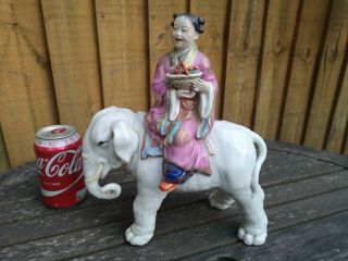 A Wonderful Very Large Chinese Republic Porcelain Figure Of Lady On Elephant