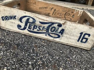 Very Rare White Blue Vintage 1975 Pepsi Cola Script 16oz Wood Soda Pop Crate 5