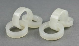 Fine Antique Pair Chinese Carved White Jade Tri Ring Court Necklace Beads 1 5