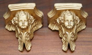 Antique Gold Leaf Painted Plaster Wall Sconces Of Cherubs Nicely Cast