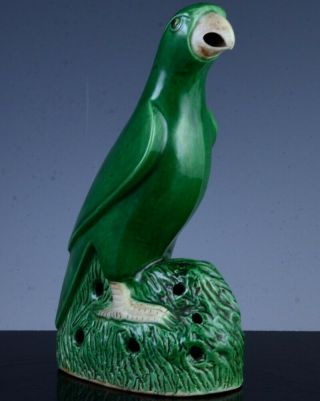 Great Chinese Kangxi Famille Verte Green Glaze Biscuit Porcelain Parrot Figure