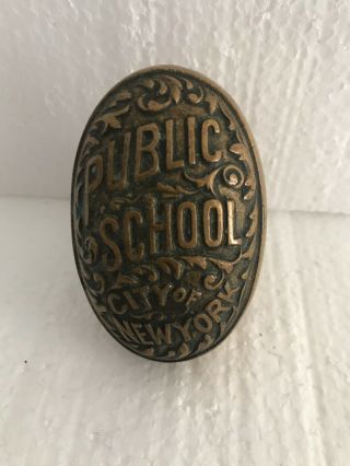 Antique c1900 Brass York City Public School Door Knob Board of Education L10 2