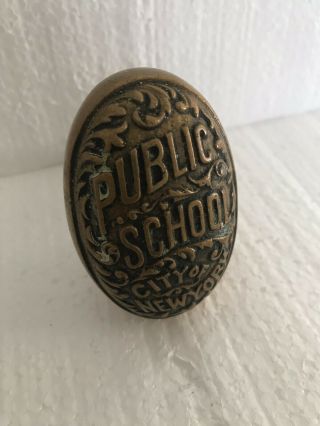 Antique c1900 Brass York City Public School Door Knob Board of Education L10 7