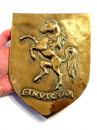 Vintage / Antique Large Cast Brass Armorial Crest Of Kent: Invicta Rampant Horse
