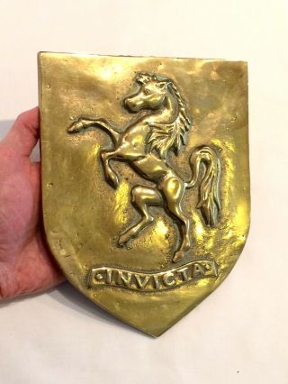 Vintage / Antique Large Cast Brass Armorial Crest of Kent: INVICTA Rampant Horse 2