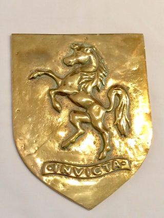 Vintage / Antique Large Cast Brass Armorial Crest of Kent: INVICTA Rampant Horse 3