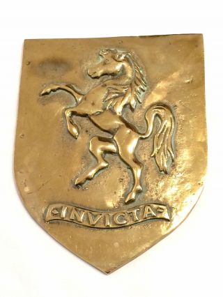 Vintage / Antique Large Cast Brass Armorial Crest of Kent: INVICTA Rampant Horse 4