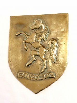 Vintage / Antique Large Cast Brass Armorial Crest of Kent: INVICTA Rampant Horse 5