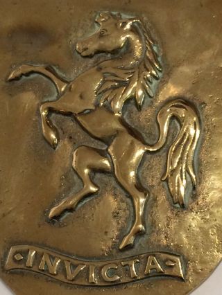 Vintage / Antique Large Cast Brass Armorial Crest of Kent: INVICTA Rampant Horse 6